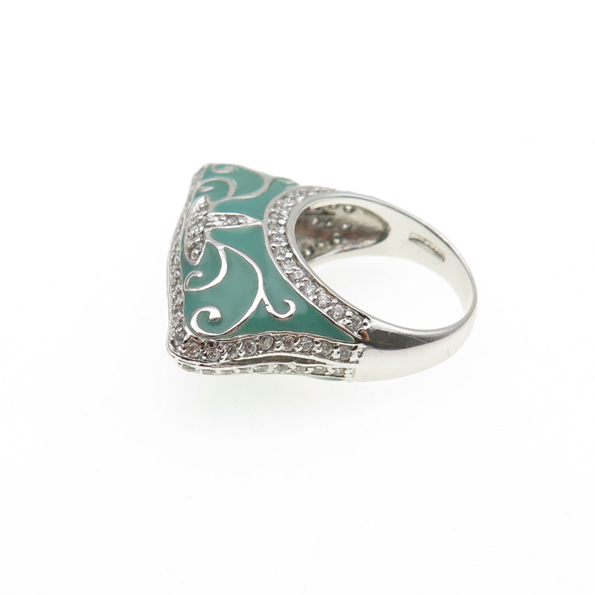 ANNIKA WITT 925 Sterling Silver Enamel Round-Cut C Z Modernist Ring Size 7