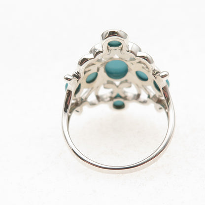 925 Sterling Silver Real Sleeping Beauty Turquoise Floral Cross Ring Size 8