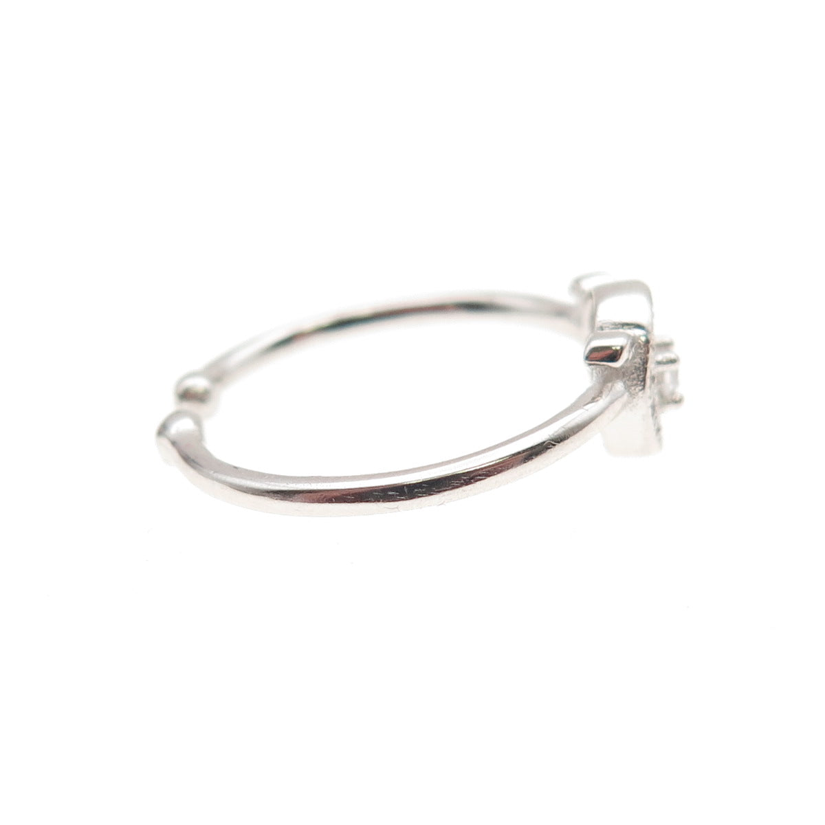 925 Sterling Silver Round-Cut C Z Adjustable Ring Size 5