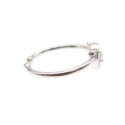 925 Sterling Silver Round-Cut C Z Adjustable Ring Size 5