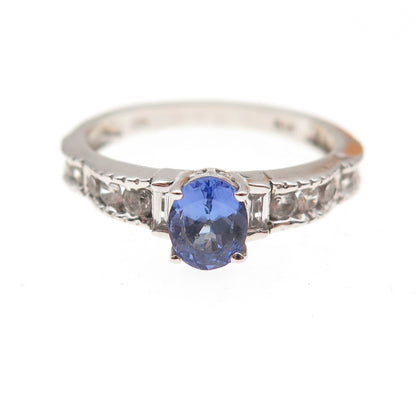 Chuck Clemency 925 Sterling Silver Real Tanzanite & White Topaz Ring Size 8.25