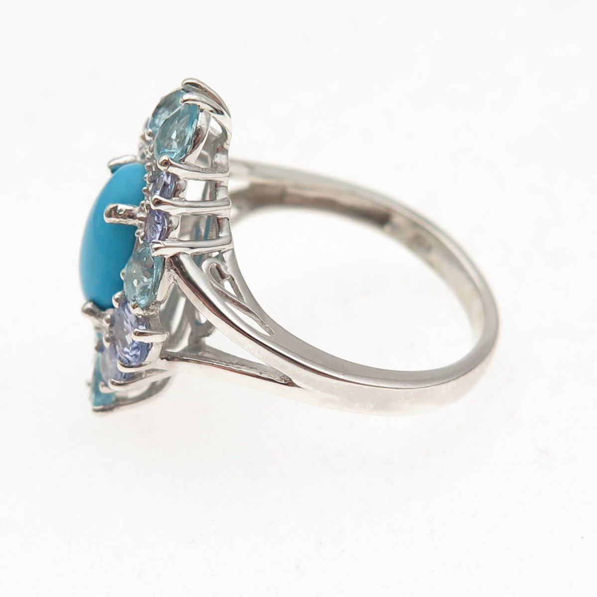 Chuck Clemency 925 Sterling Real Turquoise Aquamarine & Tanzanite Ring Size 8.25