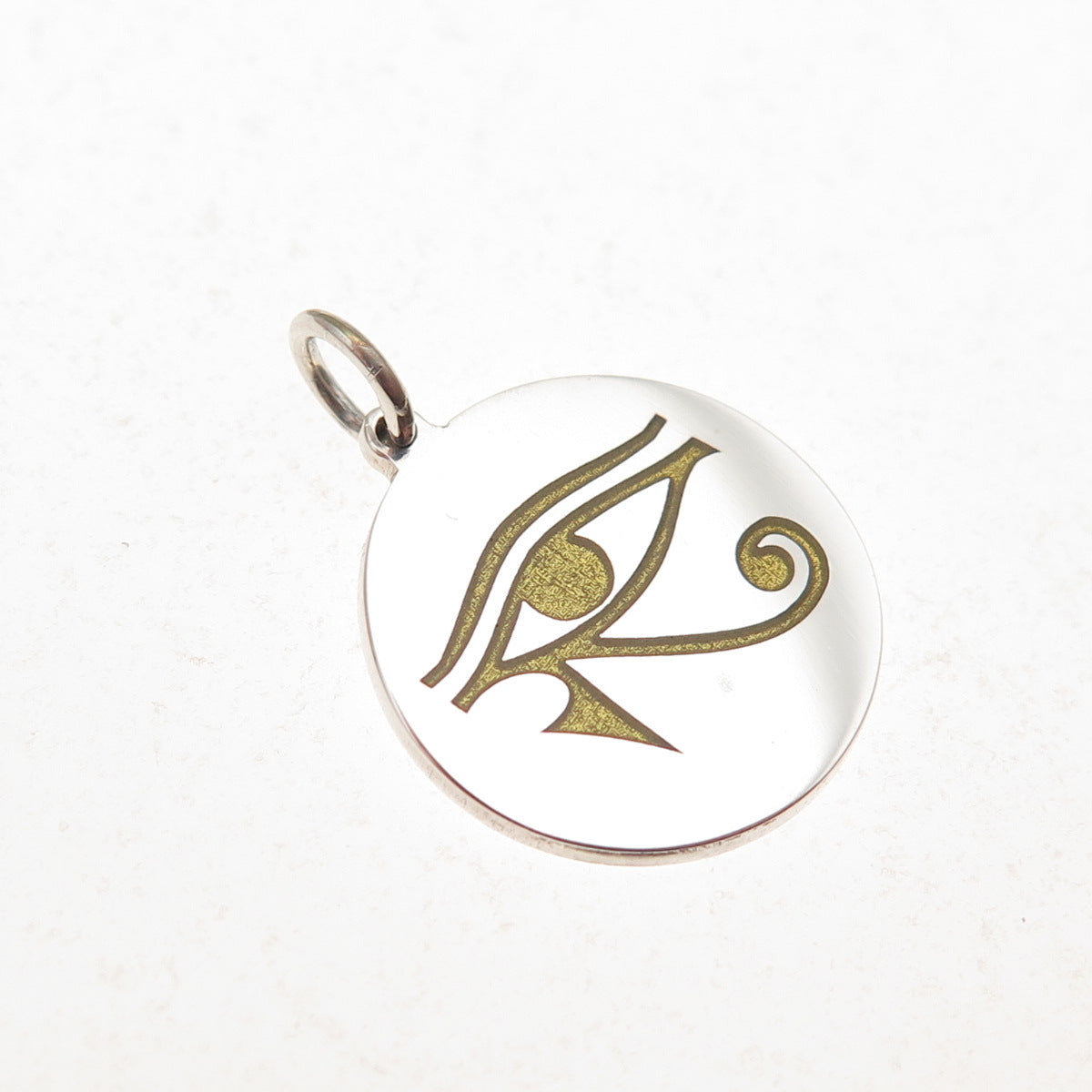 925 Sterling Silver Yellow Enamel Eye of Horus Round Tag Mini Charm Pendant