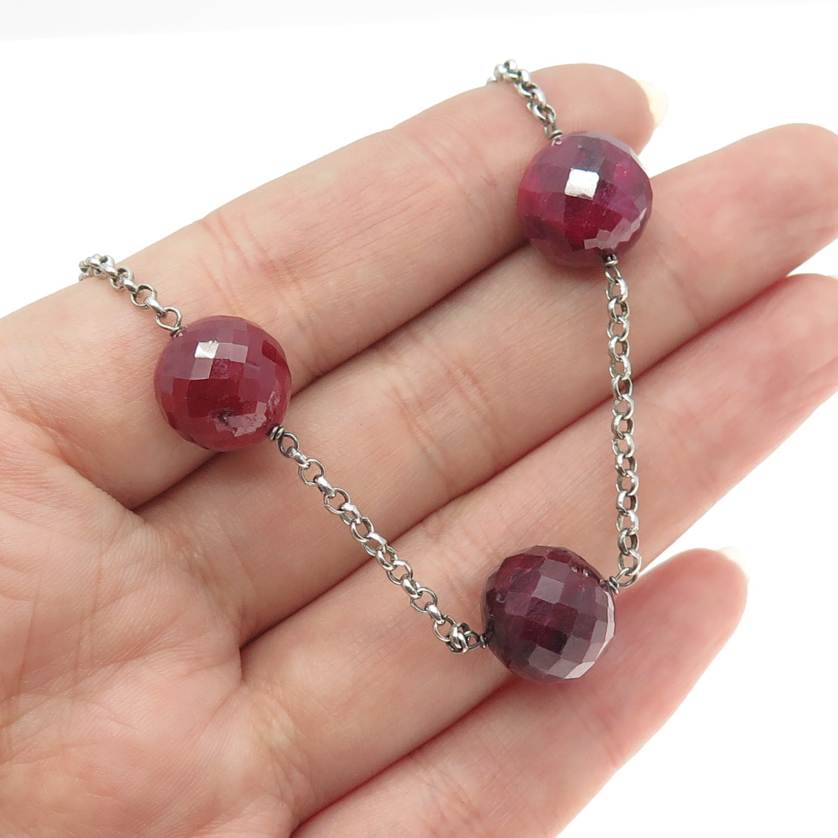 925 Sterling Silver Real Ruby Gemstone Rolo Chain Necklace 18"