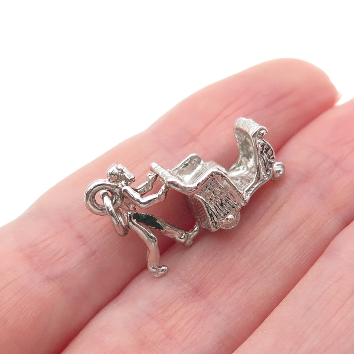 CELLINI 925 Sterling Silver Vintage Man Pushing Carriage Mini 3D Charm Pendant