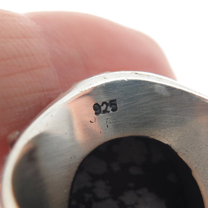 925 Sterling Silver Vintage Snowflake Obsidian Braided Oxidized Ring Size 9.5