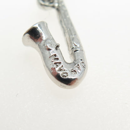 MAVO 925 Sterling Silver Antique Art Deco Saxophone Minimalist Charm Pendant