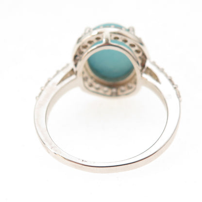 925 Sterling Silver Real Tyrone Turquoise & White Topaz Ring Size 8