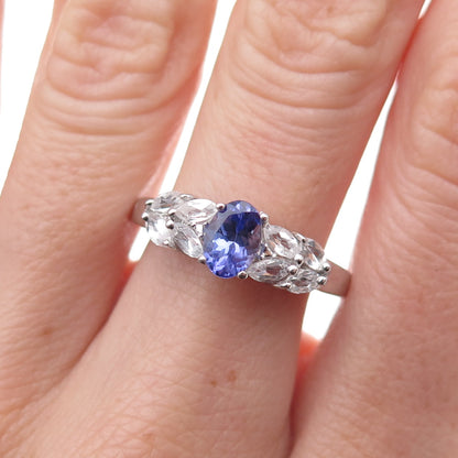 Chuck Clemency 925 Sterling Silver Real Tanzanite & White Topaz Ring Size 8.25