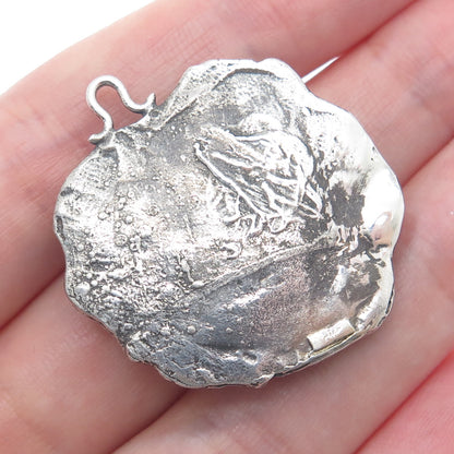 925 Sterling Silver Vintage Taurus Zodiac Modernist Brutalist Oxidized Pendant