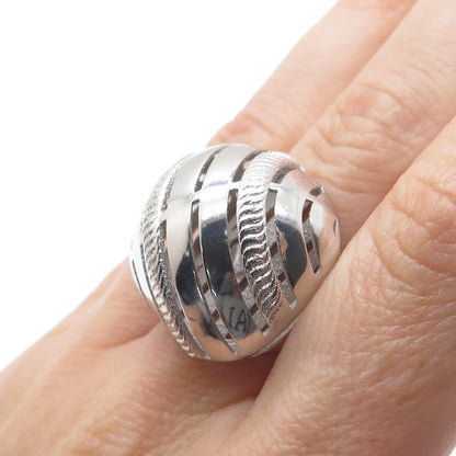 925 Sterling Silver Italy Modernist Ribbed Dome Ring Size 7.75