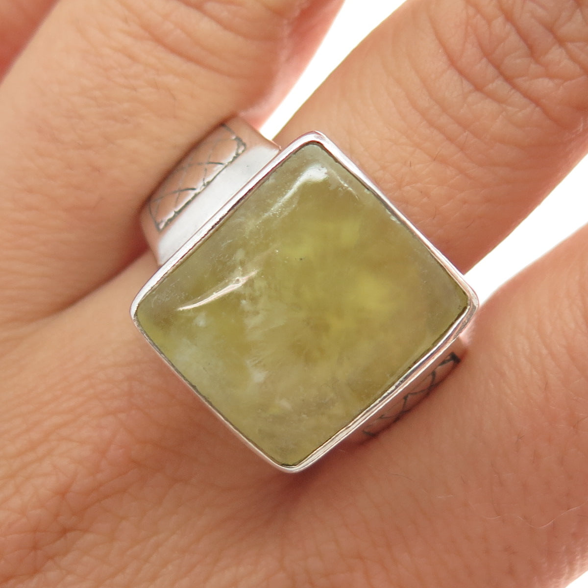 PHLD PlayHardLookDope 925 Sterling Silver Real Prehnite Ring Size 11.75