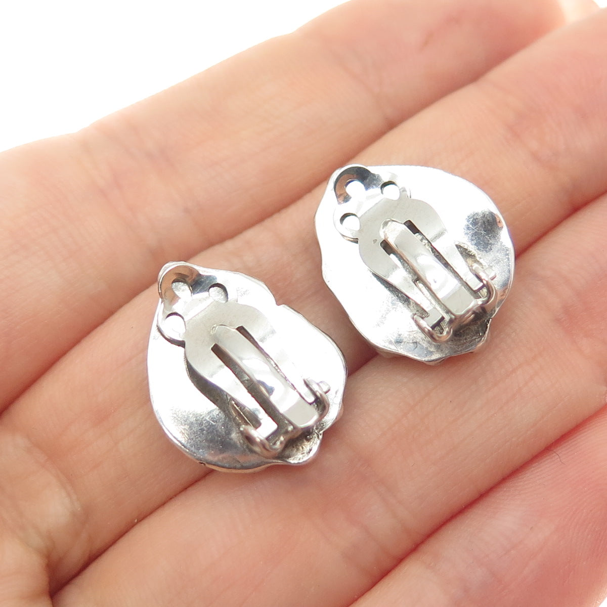 Old Pawn Sterling Silver Vintage Southwestern Turquoise Feather Clip On Earrings