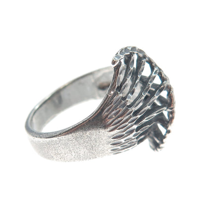 925 Sterling Silver Vintage Diamond-Cut Wavy Spine Oxidized Ring Size 6.75