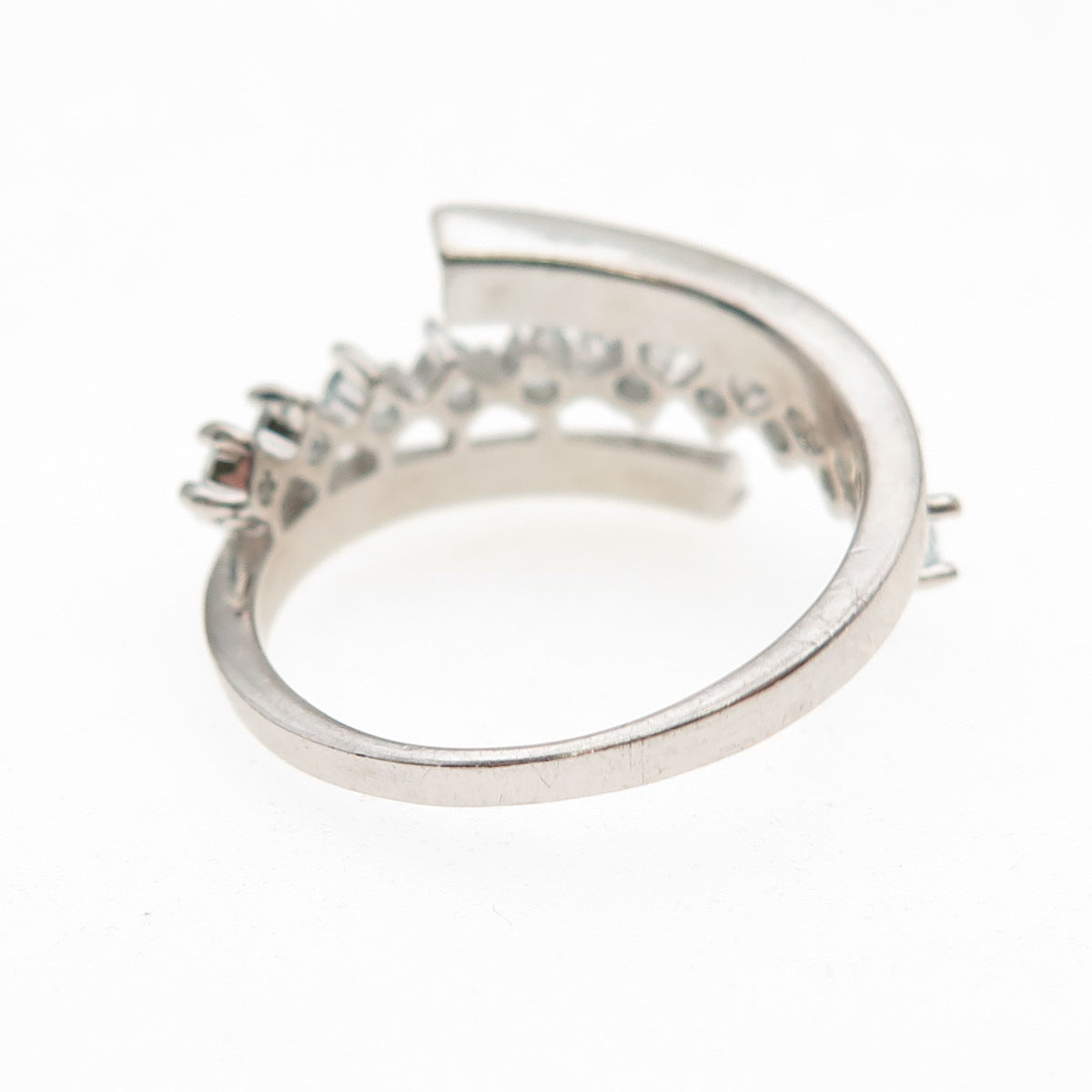 925 Sterling Silver Real Round-Cut Blue Topaz Bypass Ring Size 8