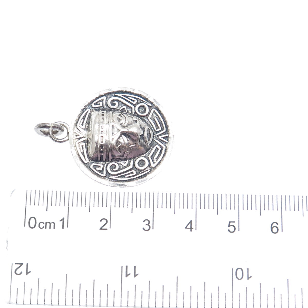 925 Sterling Silver Vintage Mexico Aztec Warrior Mask Oxidized Charm Pendant