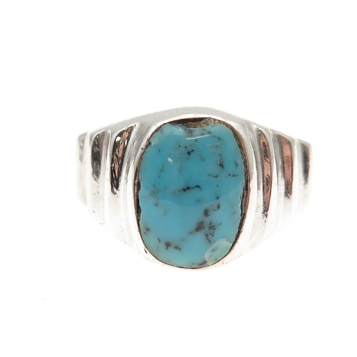 925 Sterling Silver Vintage Mexico Real Turquoise Oxidized Ring Size 12.25