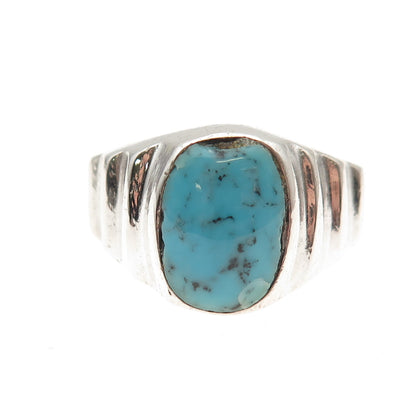 925 Sterling Silver Vintage Mexico Real Turquoise Oxidized Ring Size 12.25