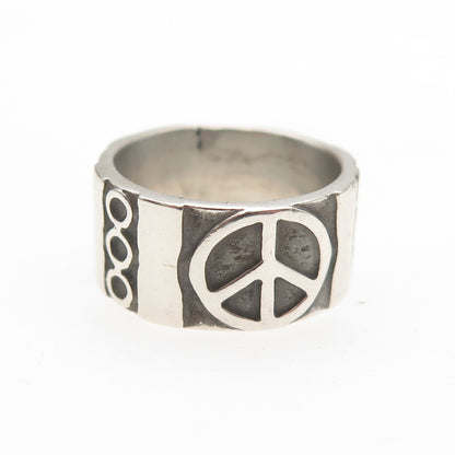 925 Sterling Silver Vintage Peace Symbol Oxidized Band Ring Size 6