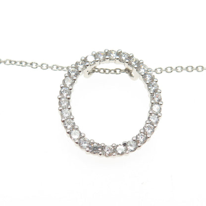 925 Sterling Silver Round-Cut C Z Oval Circle Cable Chain Necklace 16-18"