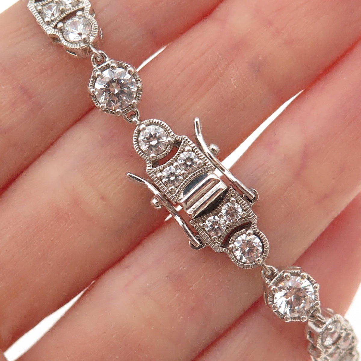 925 Sterling Silver Round-Cut C Z Bohemian Bracelet 7"