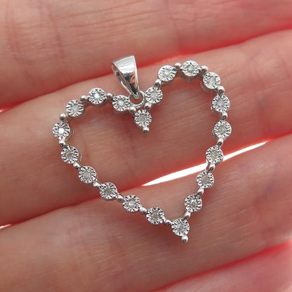 925 Sterling Silver Real Round-Cut Diamond Heart Charm Pendant