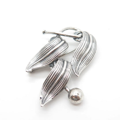 925 Sterling Silver Antique Art Deco Felchcraft Leaf Pin Brooch