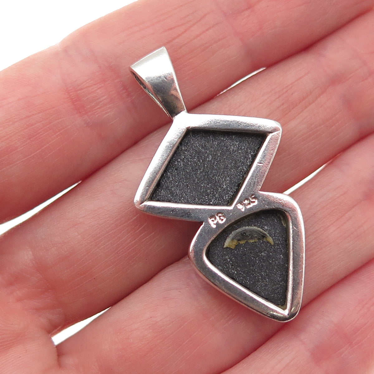 PB Paul Brackna 925 Sterling Silver Vintage Real Opal Modernist Charm Pendant