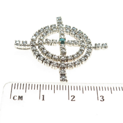 925 Sterling Silver Real Turquoise & Round-Cut C Z Cross Target Pendant