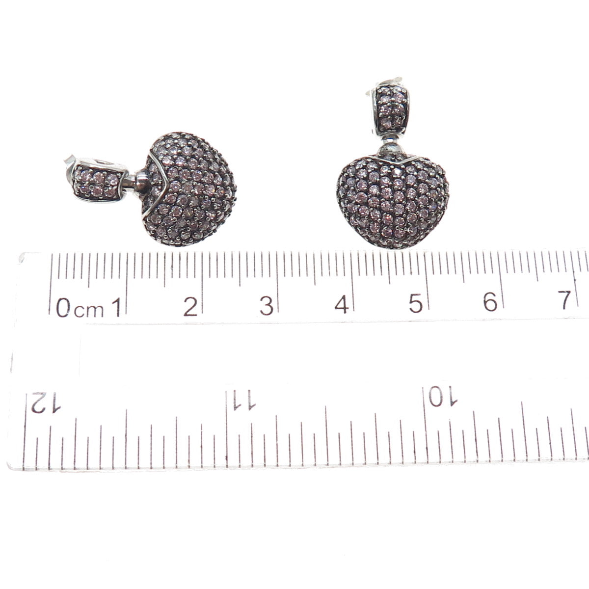 925 Sterling Silver Round-Cut Lavender C Z Heart Dangle Earrings