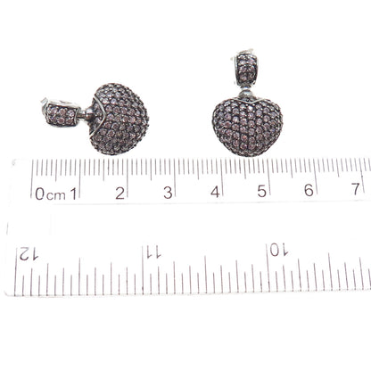 925 Sterling Silver Round-Cut Lavender C Z Heart Dangle Earrings