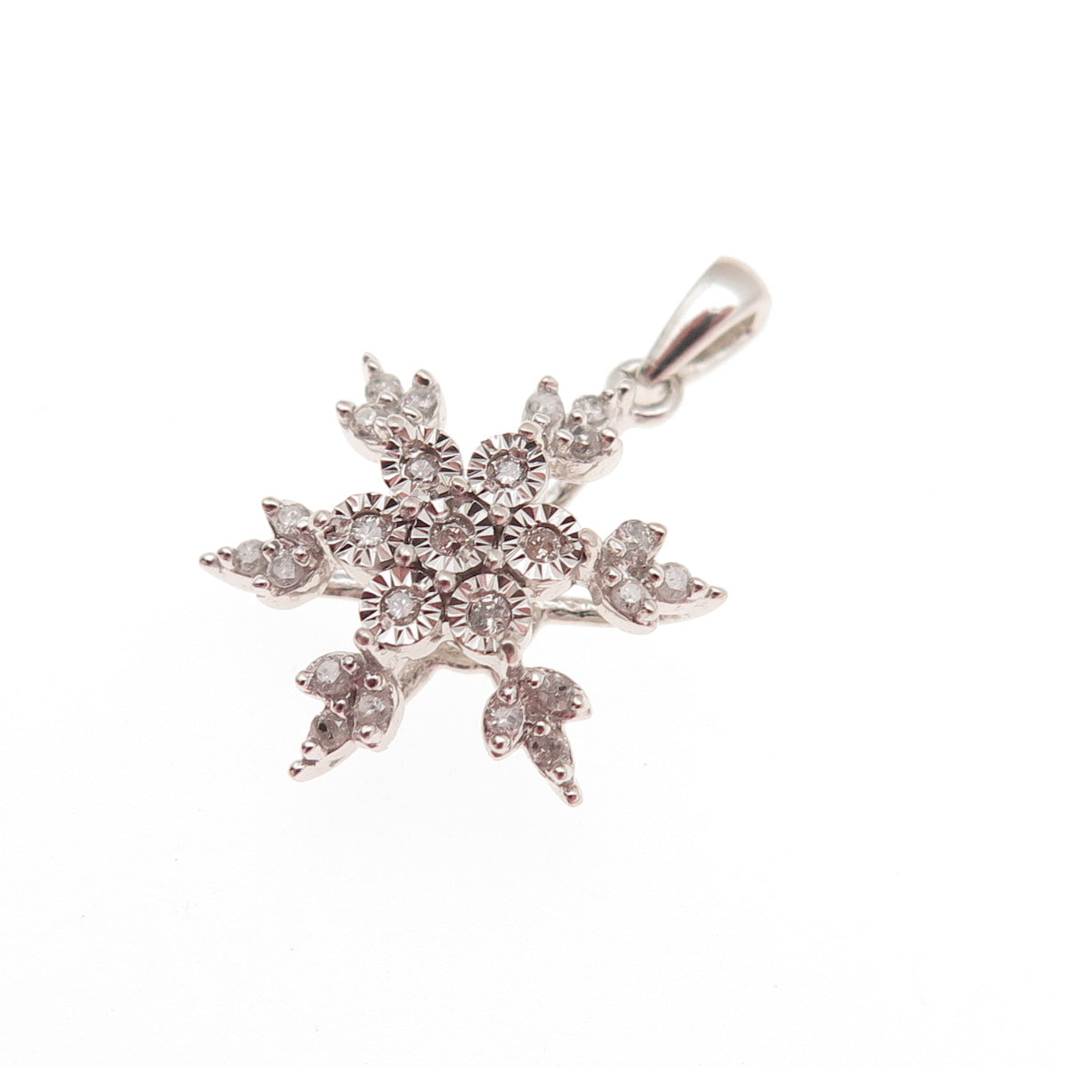 Jane Seymour 925 Sterling Real Round-Cut Diamond Snowflake Mini Charm Pendant
