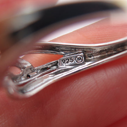 925 Sterling Silver Real Round-Cut Black & White Diamond Twisted Ring Size 7