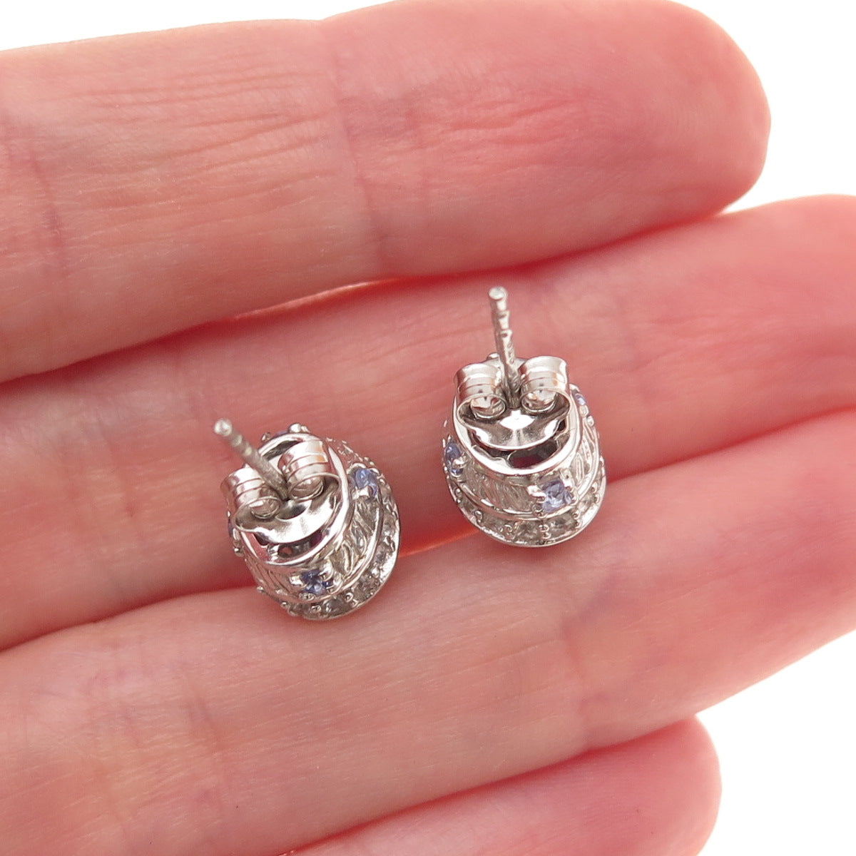 Chuck Clemency 925 Sterling Silver Real Tanzanite & White Topaz Stud Earrings
