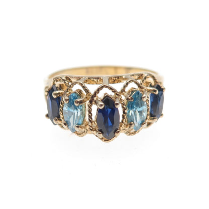925 Sterling Gold Plated Vintage Lab-Created Sapphire & Blue C Z Ring Size 8