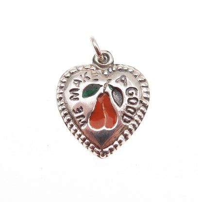 925 Sterling Antique Enamel We Make A Good Pear Chatelaine Heart Mini Pendant