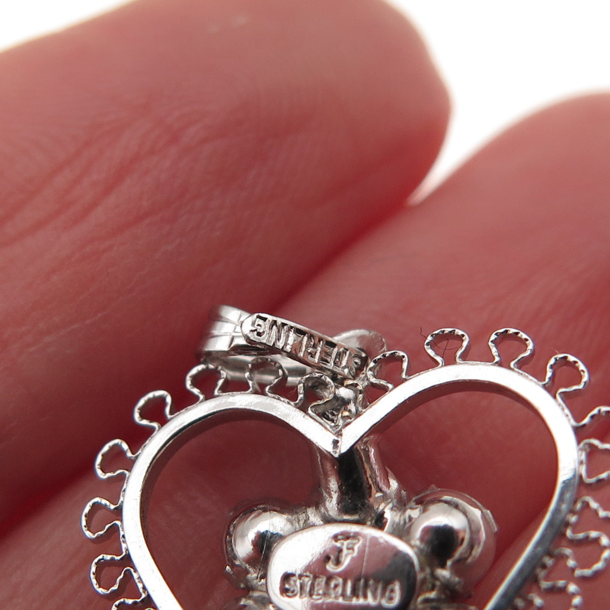 Jerome Fleischer & Co. 925 Sterling Vintage Rhinestone Heart Mini Charm Pendant