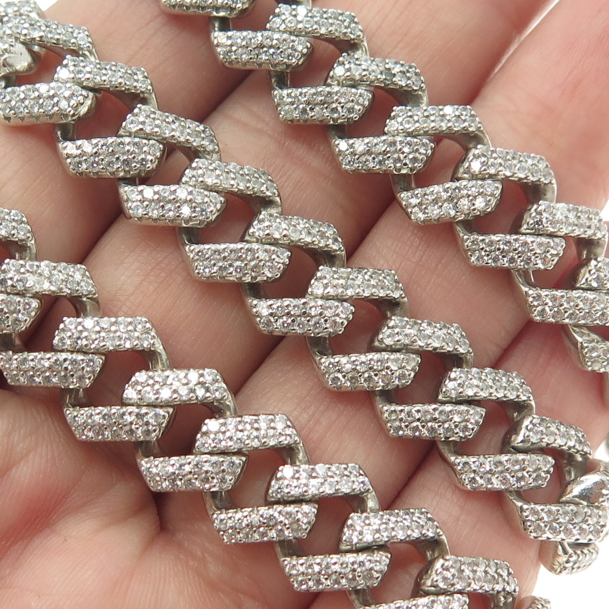 925 Sterling Silver Pave C Z Cuban Chain Heavy Necklace 24"