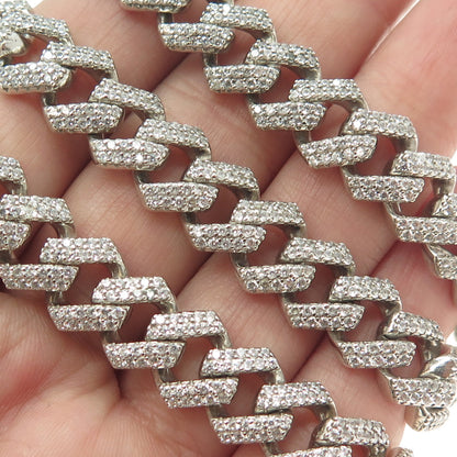 925 Sterling Silver Pave C Z Cuban Chain Heavy Necklace 24"