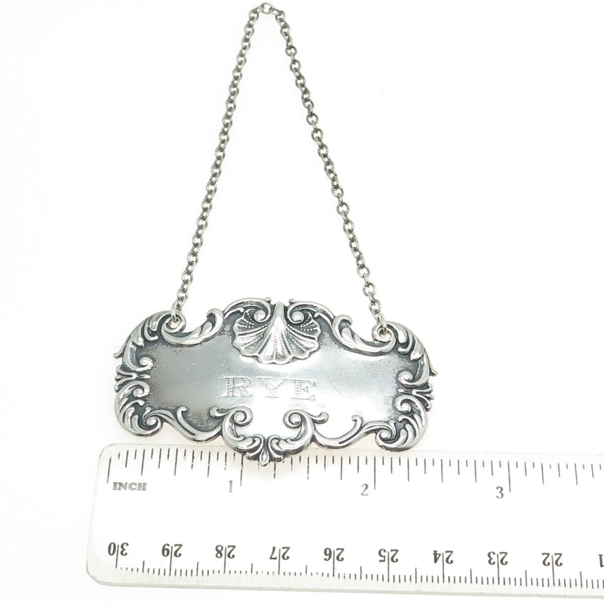 925 Sterling Silver Antique Art Deco "Rye" Bottle Tag 6"