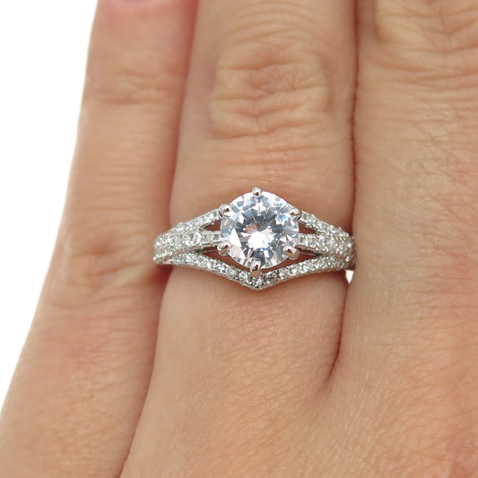 925 Sterling Silver Round-Cut C Z Engagement Ring Size 5