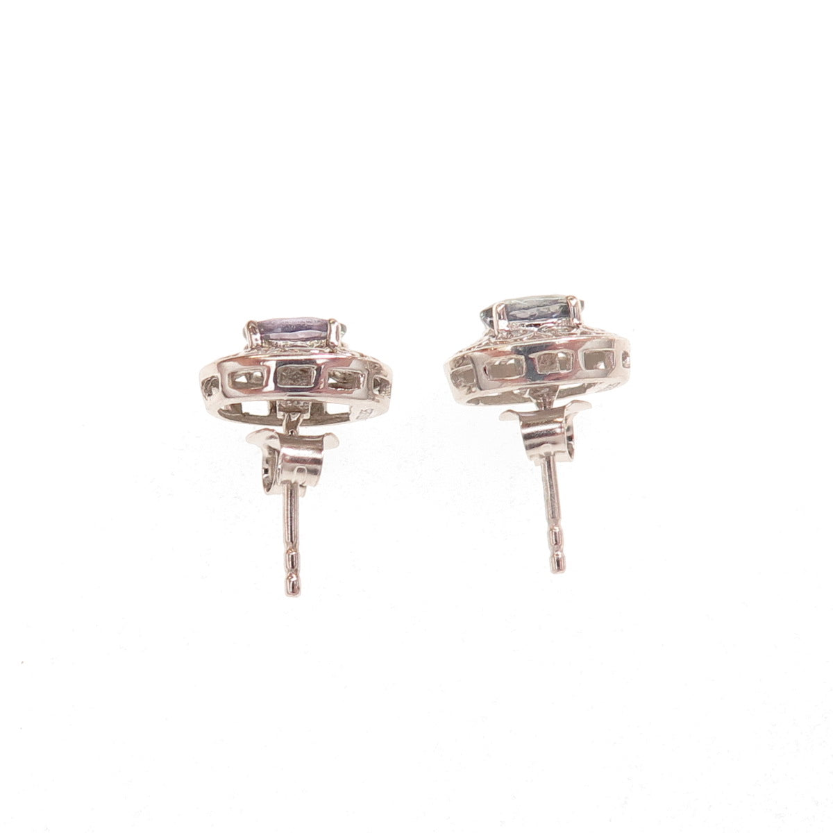 Chuck Clemency 925 Sterling Silver Real Oval-Cut Iolite Floral Stud Earrings