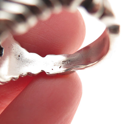925 Sterling Silver Vintage Real Clear Quartz Modernist Oxidized Ring Size 9.25