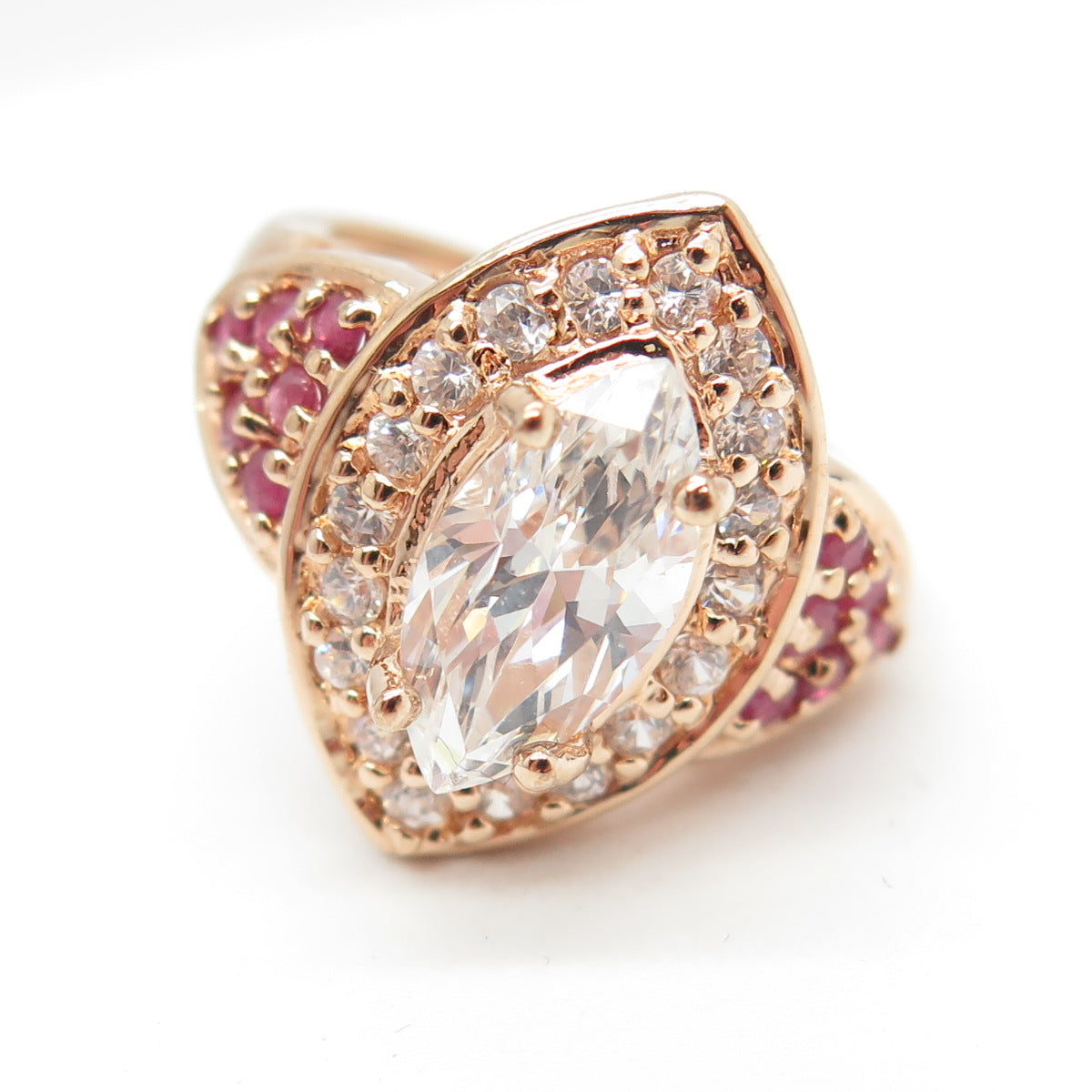 925 Sterling Silver Rose Gold Plated Real Ruby & C Z Bohemian Ring Size 6