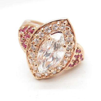 925 Sterling Silver Rose Gold Plated Real Ruby & C Z Bohemian Ring Size 6