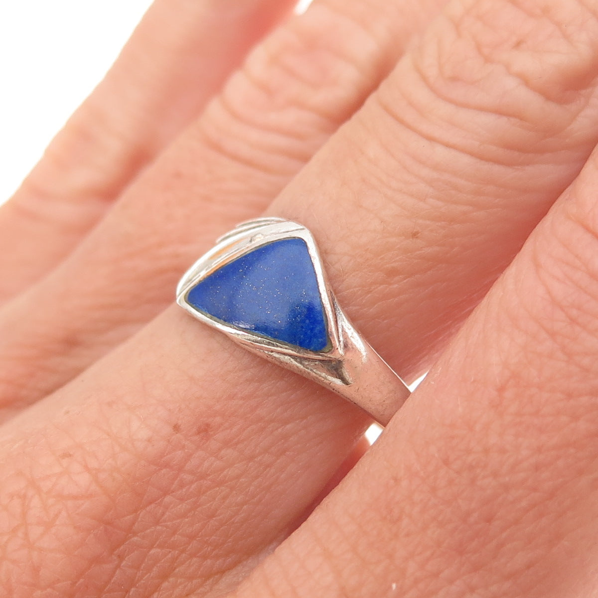 Ken Crafts 925 Sterling Silver Vintage Real Lapis Oxidized Ring Size 8