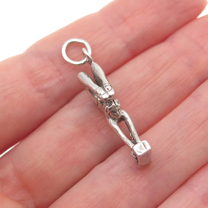 Shube 925 Sterling Silver Vintage Female Gymnast Oxidized 3D Charm Pendant