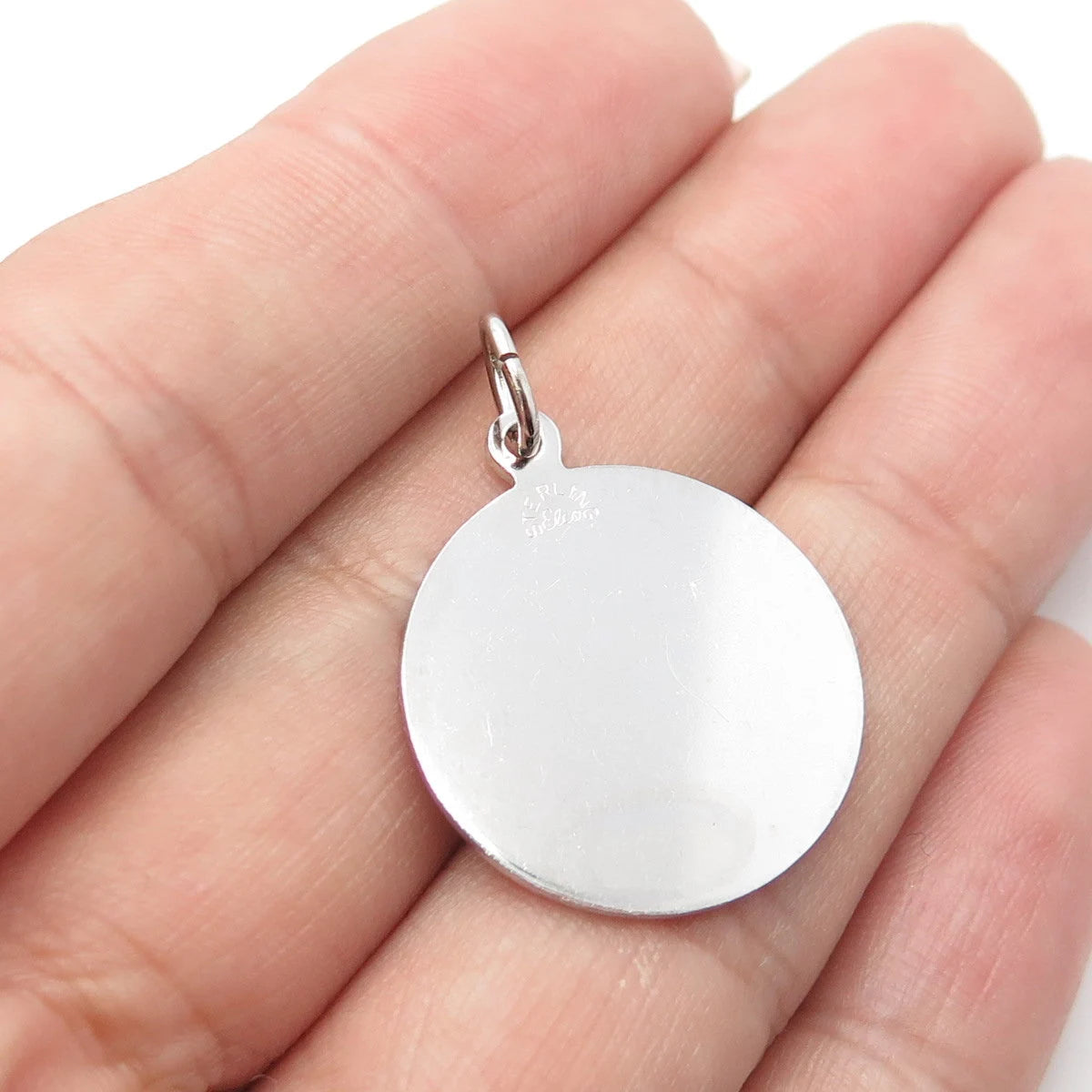 925 Sterling Silver Vintage Elco Just 15 Heart Love Round Medal Pendant