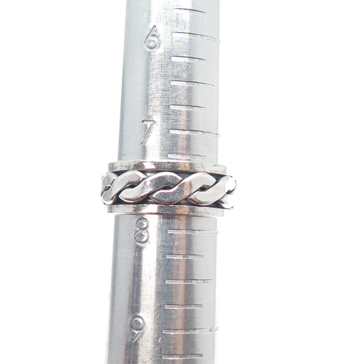 925 Sterling Silver Vintage Celtic Woven Oxidized Rotating Band Ring Size 7.75