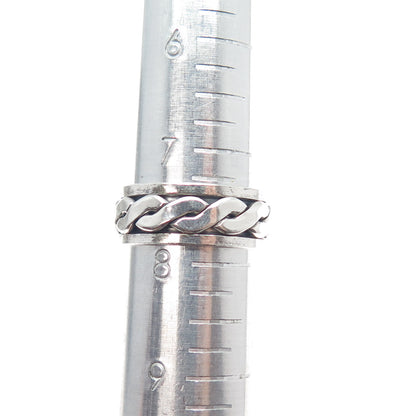 925 Sterling Silver Vintage Celtic Woven Oxidized Rotating Band Ring Size 7.75